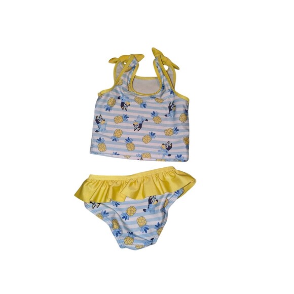 Bluey Swim Suit 2T Girl's Striped Pineapple Ruffle Trim Tankini Bathing Suit - Picture 4 of 6